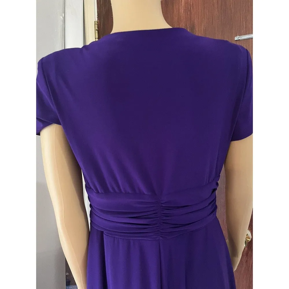 Johns Girl Royal Purple Vintage Faux Wrap Studded Broach Midi Dress Size 6 - Image 6