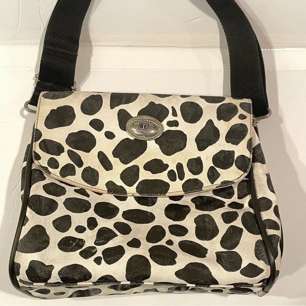 Errelleventidue RL22 Spotted Animal Print Textured Leather Bag Black White Italy - Image 3