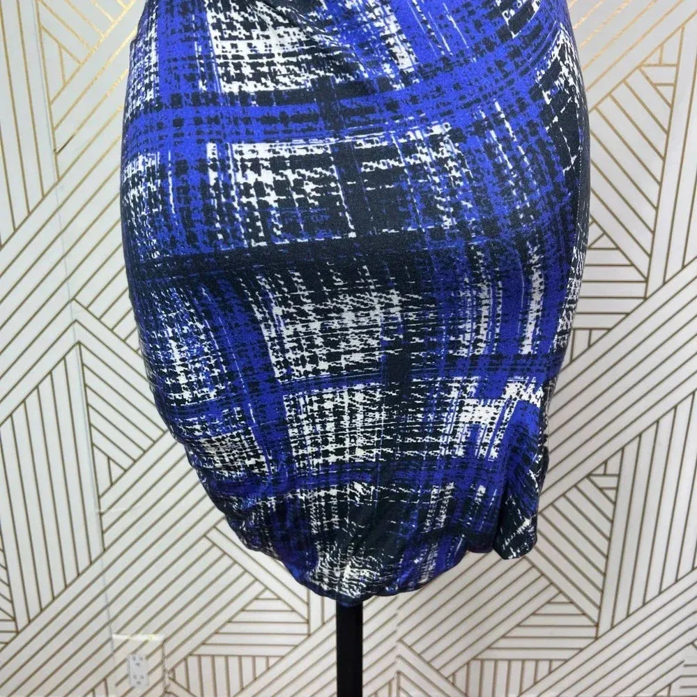 Fuzzi Donna Blue Plaid Houndstooth Ruched Jersey Skirt Size US‎ Small - Image 7