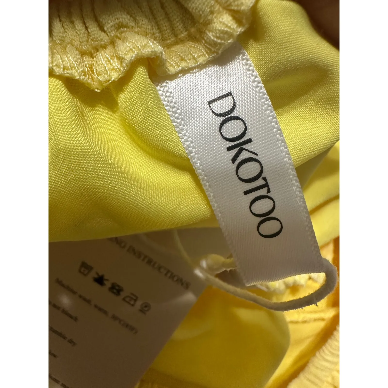 DOKOTOO‎ Yellow Square Neck Flutter Sleeve Elastic Waist A - Image 5