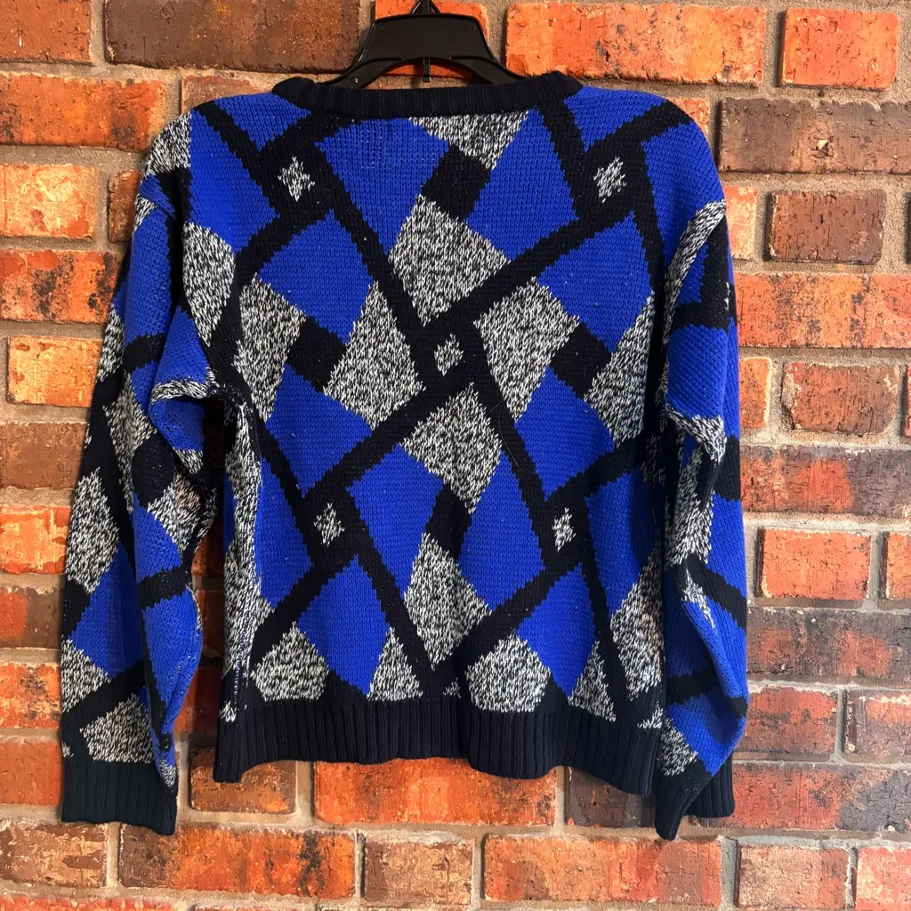 Emily’s Closet womens vintage abstract geometric ski sweater blue S - Image 5