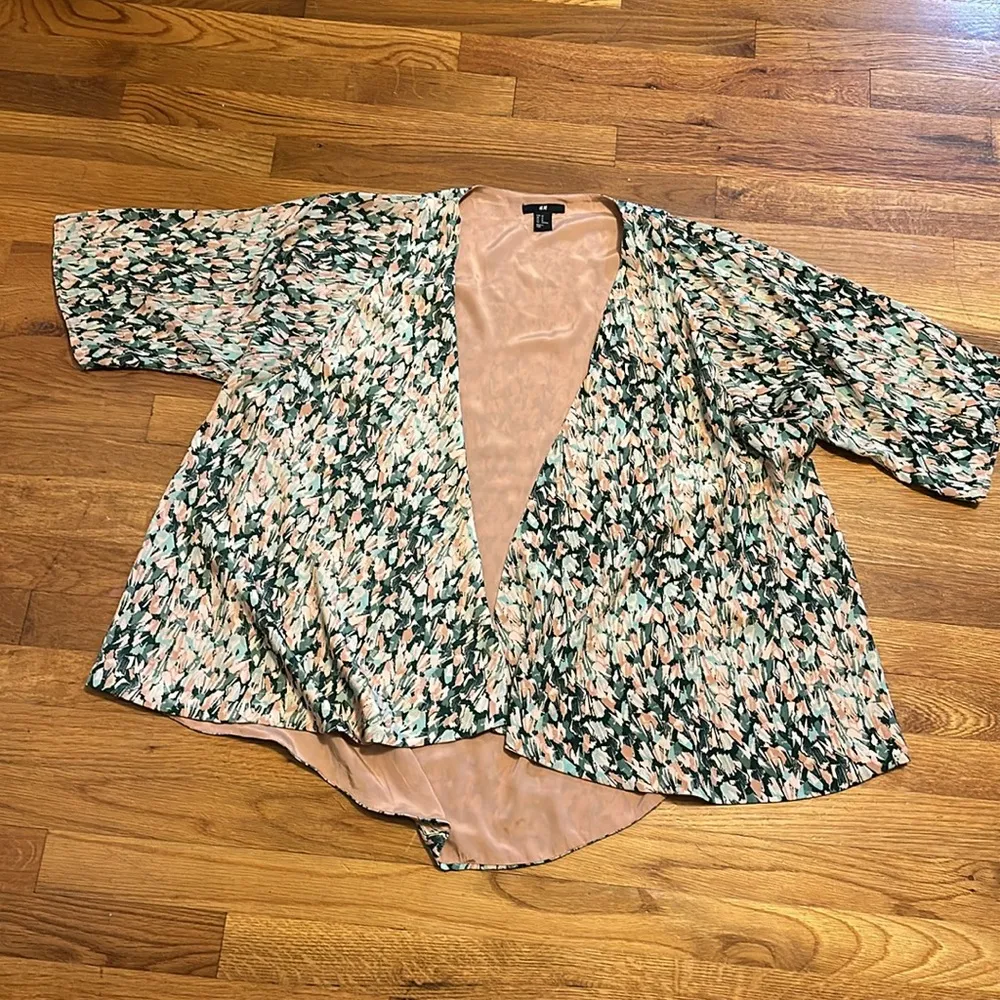 H&M Women’s 12 Floral Green Pink Rose Draped Spring Summer Jacket Cardigan - Image 5