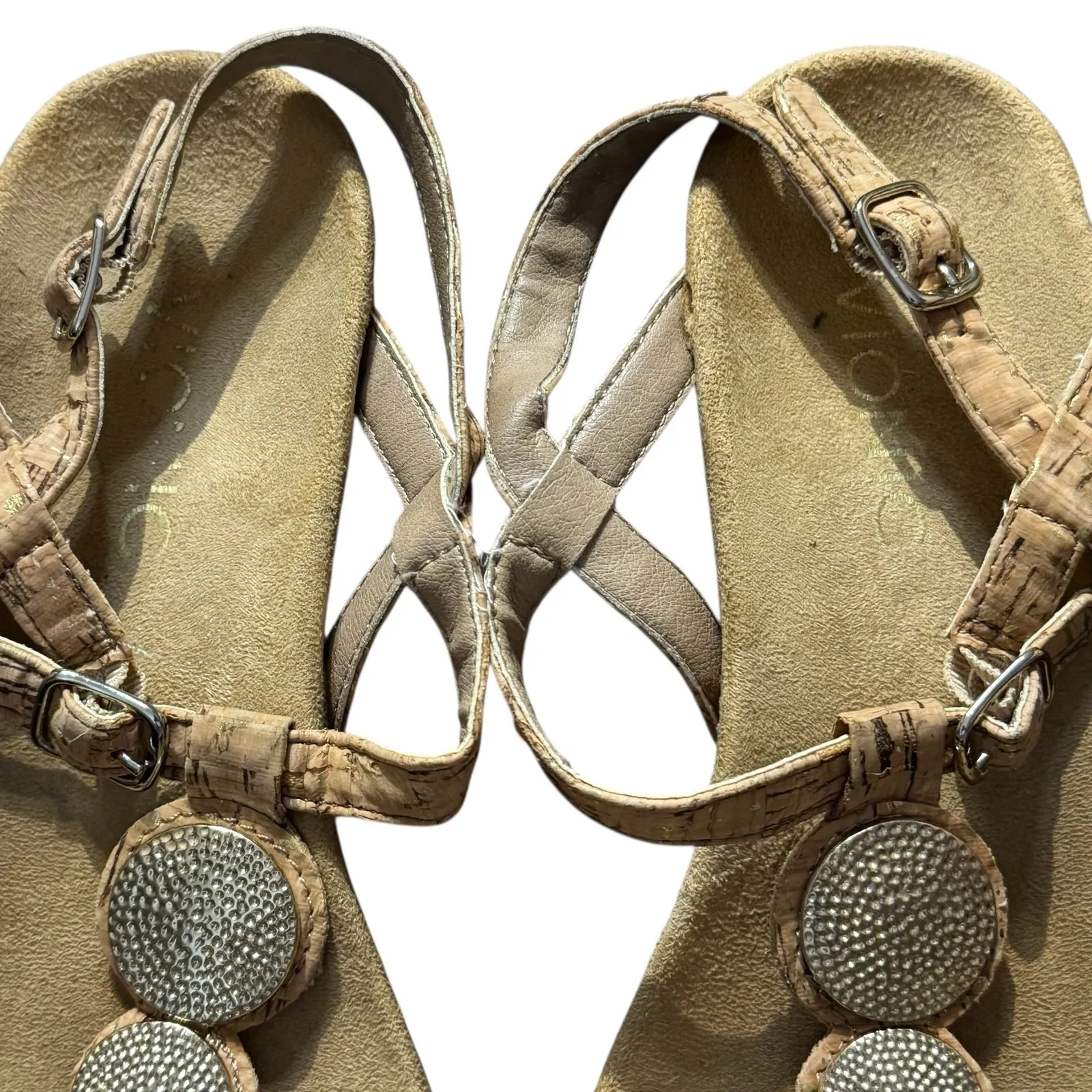 Vionic Shoes Womens Size 9 Beige Cork Wedge Sandals‎ Strappy Rhinestone Comfort - Image 4