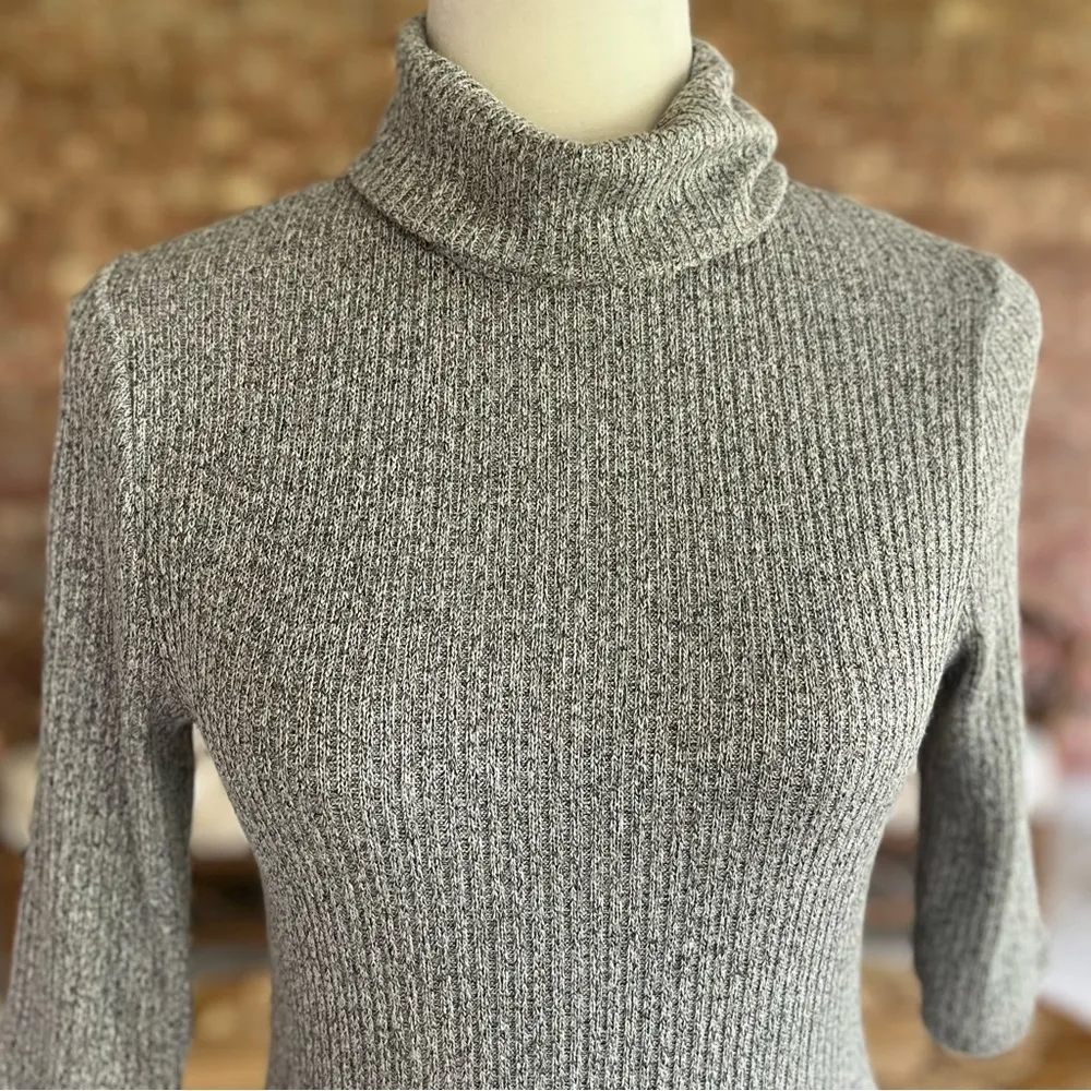 TopShop Dress Cowl Neck Grey Ribbed Knit Mini 6 Bodycon Minimalist Short Sleeve - Image 3