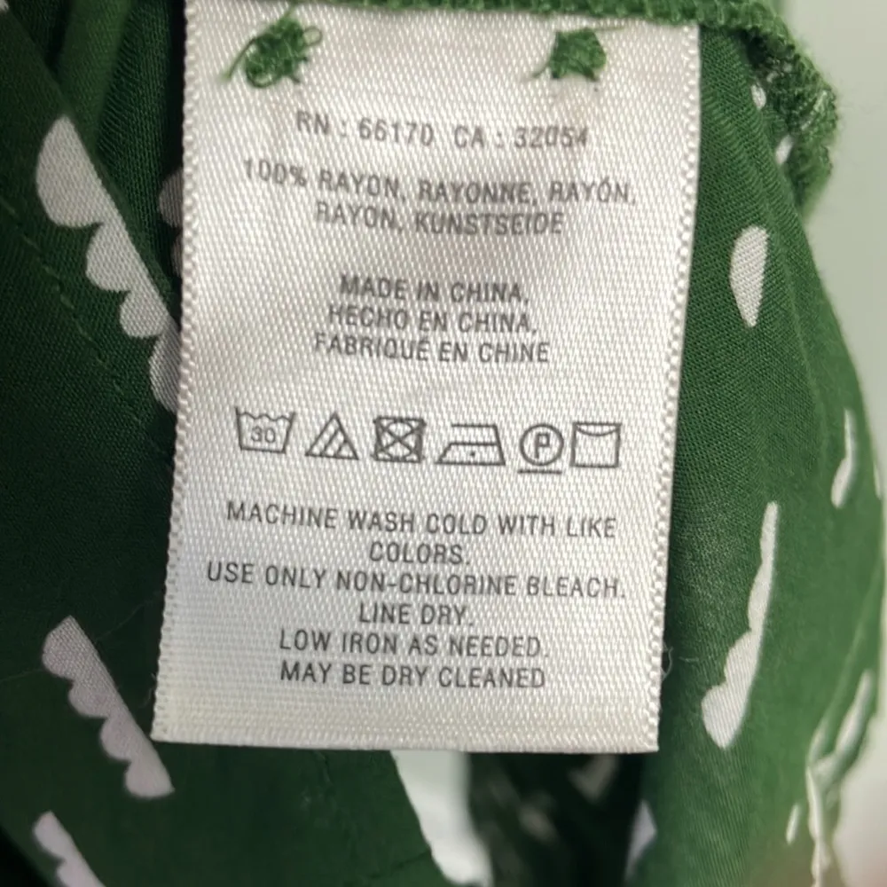 Anthropologie Maeve Green White Cloud V Neck Tie Swing Tunic Blouse Women’s XS - Image 9