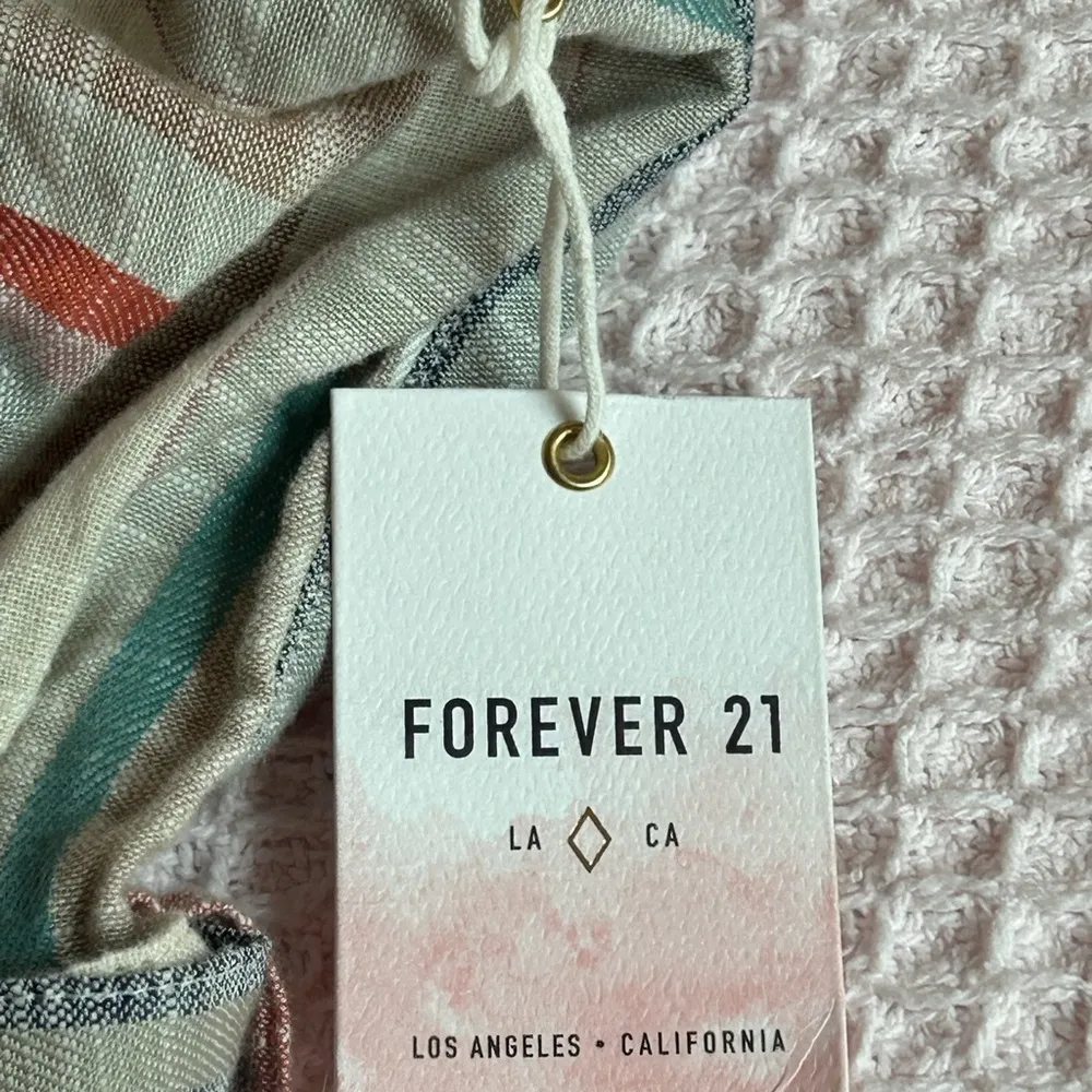 Forever 21 multicolored striped boho tube romper shorts with waist tie small NWT - Image 15