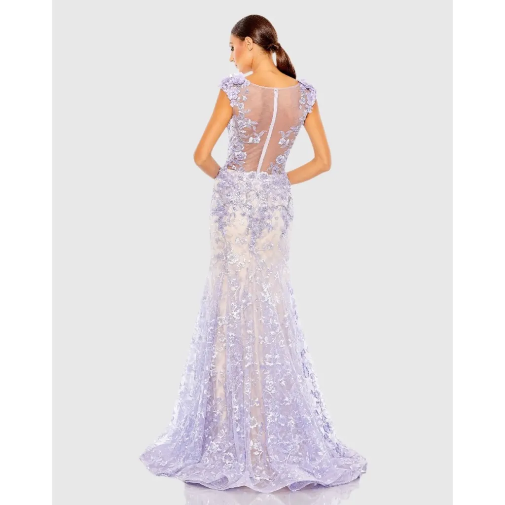 NWT Mac Duggal 79357 Embellished Cap Sleeve Illusion Neck Trumpet Gown Size 6 - Image 3