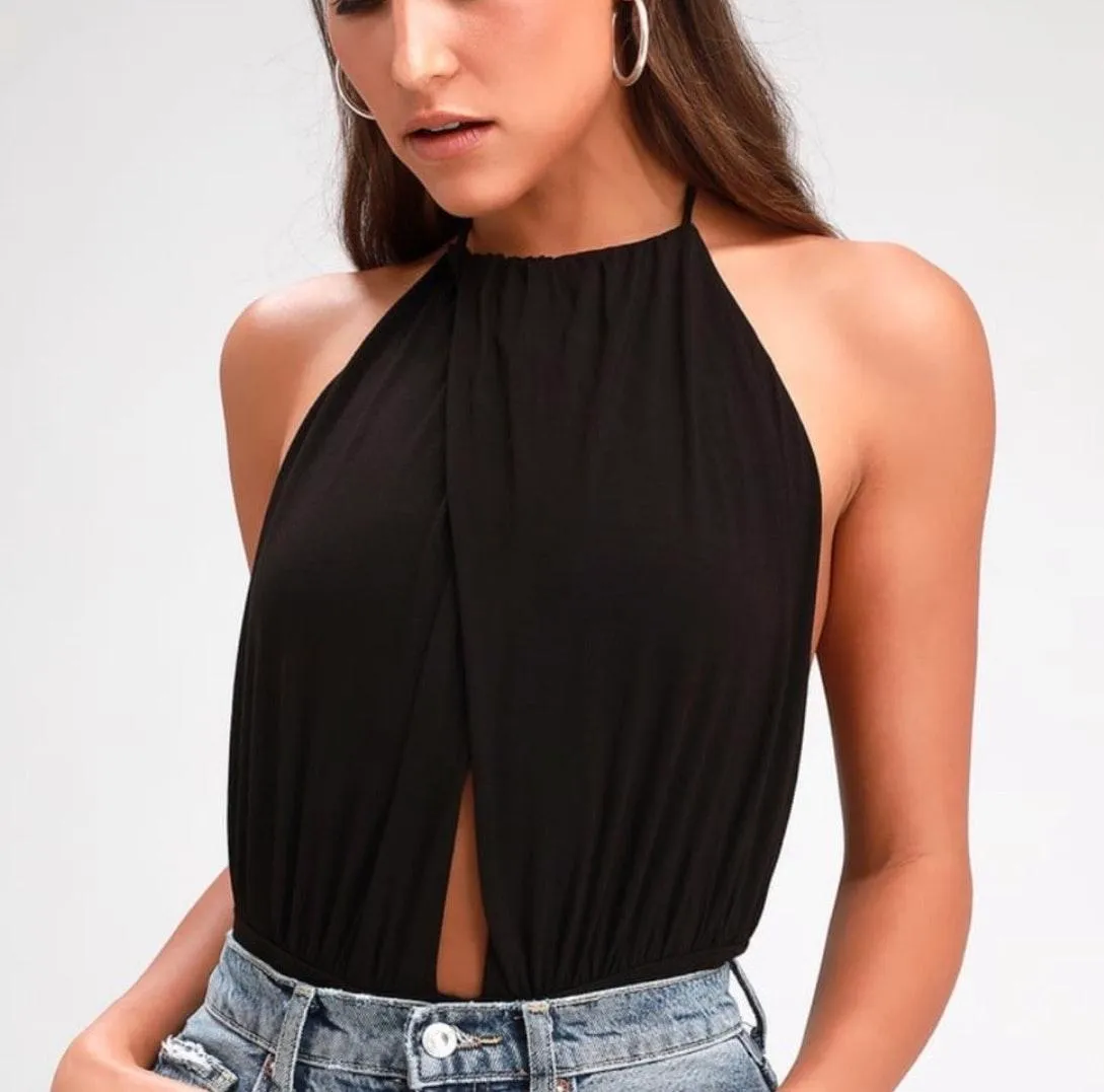 Lulus Black Backless Halter Bodysuit - Image 2