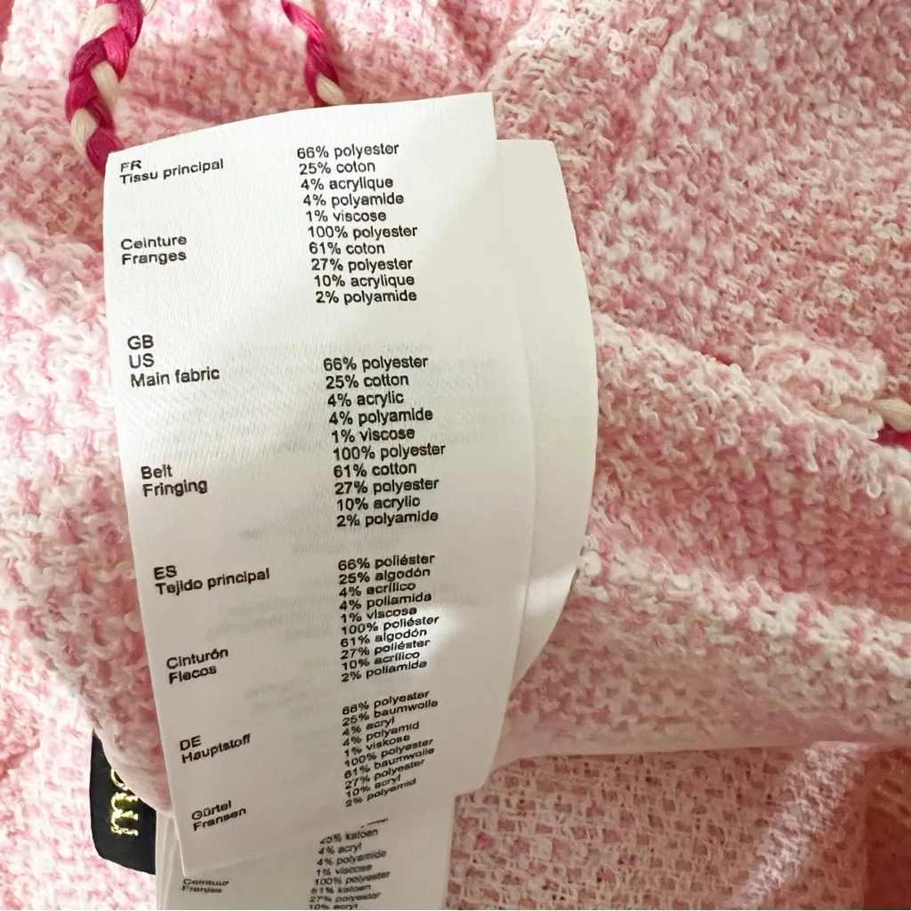 Maje Tweed Wide Leg Trousers Pants With Braided Belt Pink Size 36 US 4 - Image 7