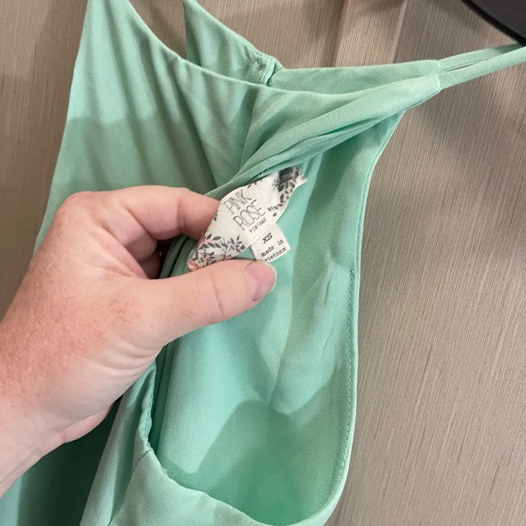 🔴 Pink rose xs Mint Green Sleeveless ruffle hem tiered Dress - Image 3