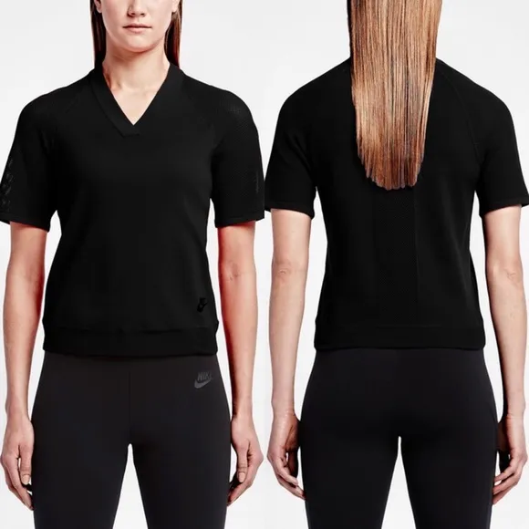 NIKE TECH KNIT V-Neck TOP T-Shirt Black Sz XS NEW - Image 2