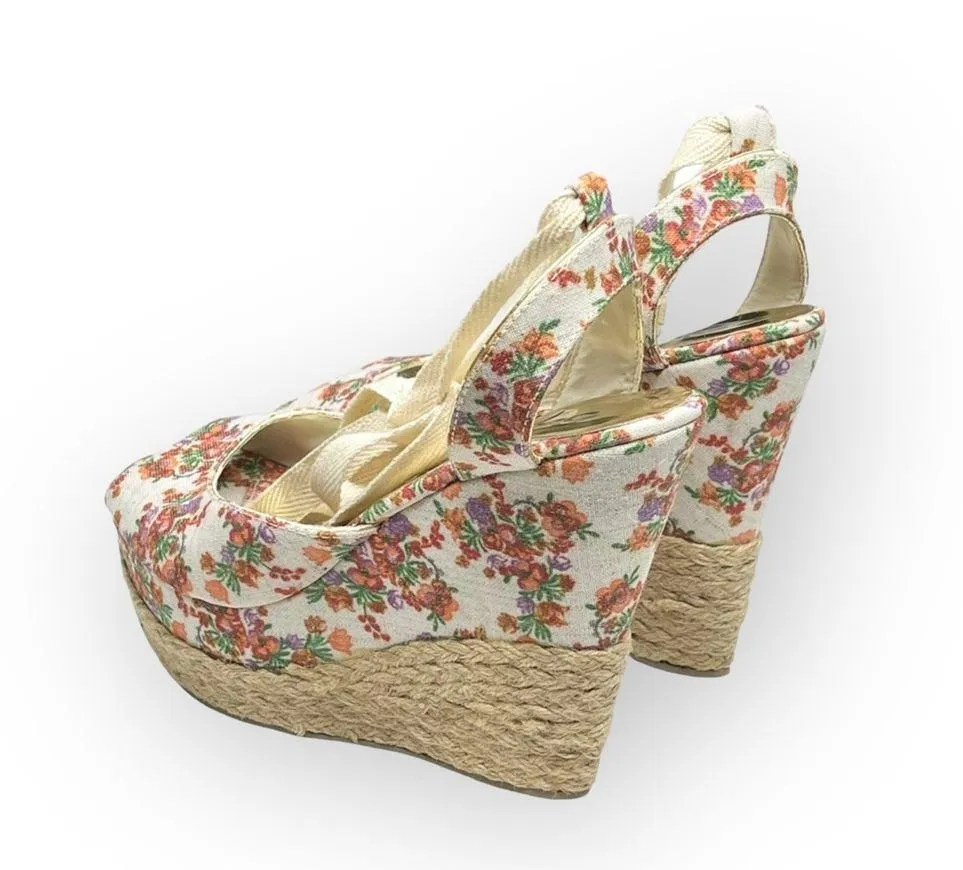 new Sergio Zelcer ❀ Platform Ankle Wrap Floral Print Sandal Espadrilles ❀ Cream Size 10 - Image 5