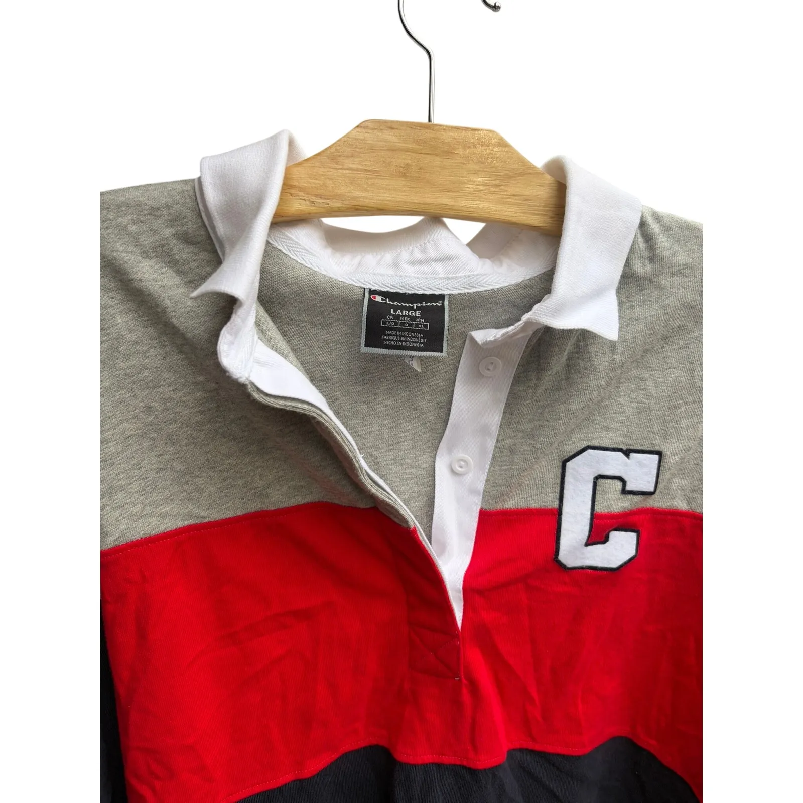 Champion Women's Large Rugby Shirt Crop Top Long Sleeve Color Block Collegiate - Image 7