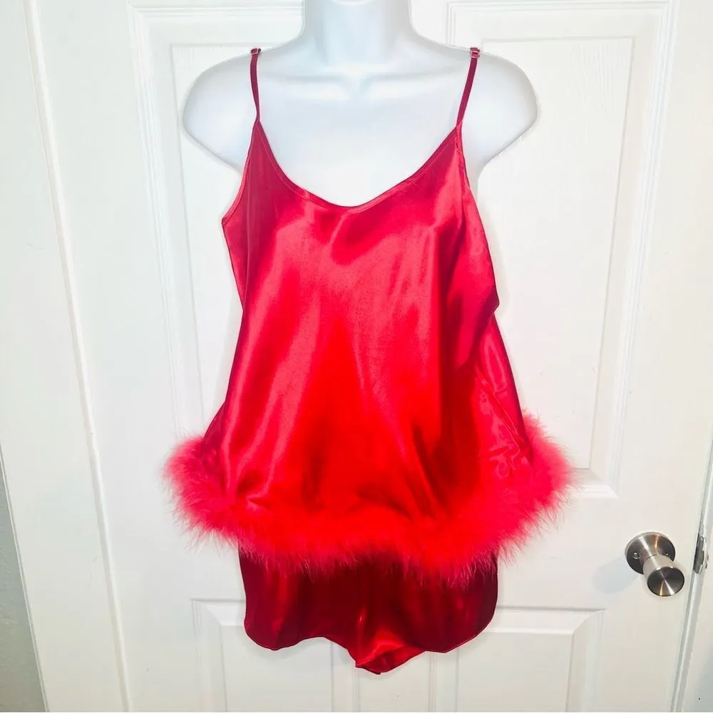 In Bloom Jonquil Nayeli Marabou Feather Trim Satin Camisole Shorts Pajamas M NWT Red Size M - Image 4