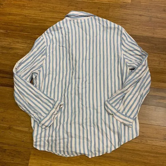 Victoria's Secret Top Womens Large Pink Blue Pajama Striped Button‎ Down Sleep - Image 4