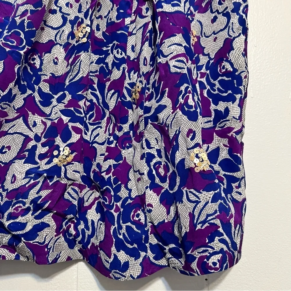 Anthropologie Fei Floral Silk Pencil Skirt Sequin Blue Purple 8 - Image 11