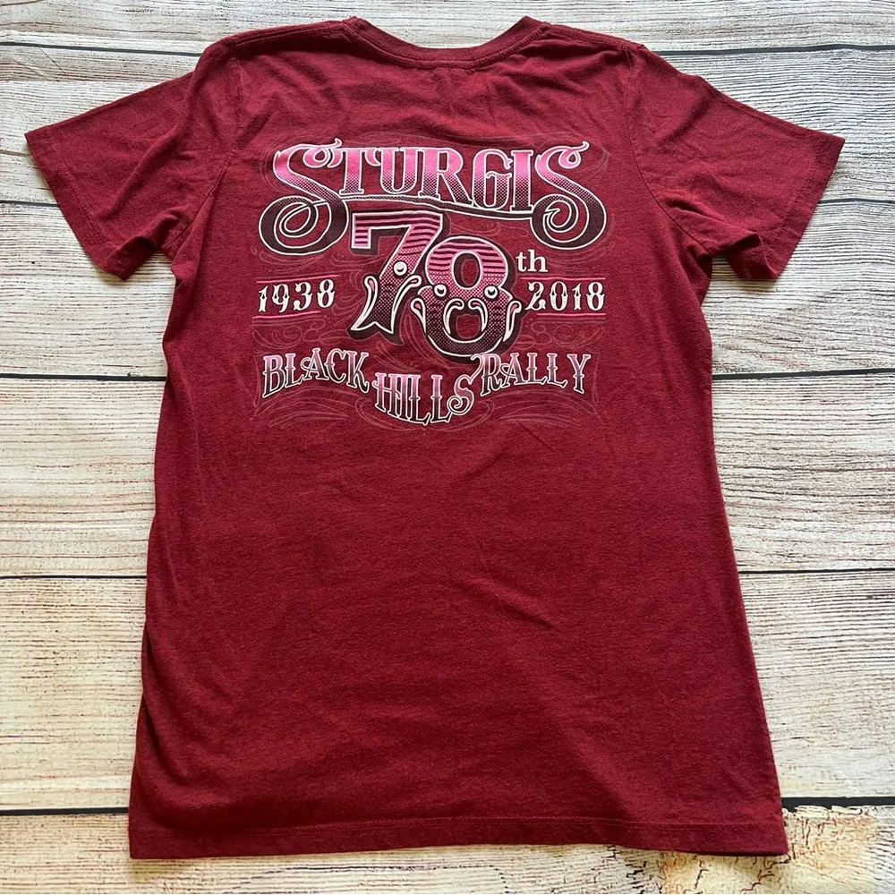 Sturgis Black Hills Rally Women’s Size L 2018 78th Anniversary Red Biker T - Image 5