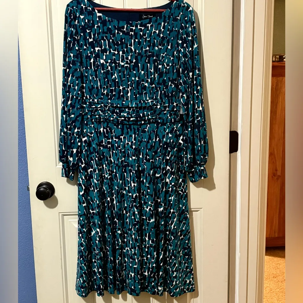 Jessica Howard Turquoise/Black Long Sleeve Printed Fit and Flare Dress NWT - Image 4