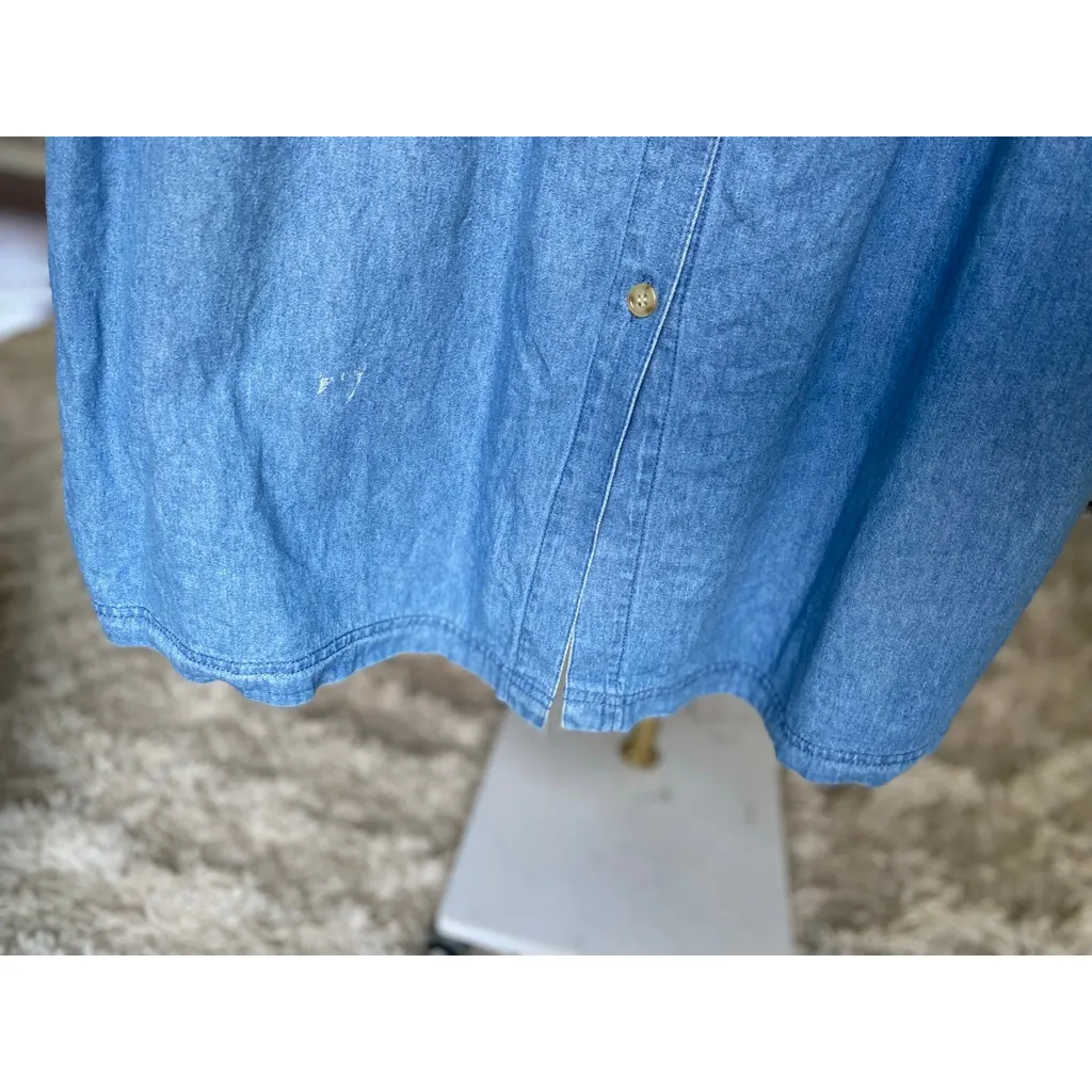 Vintage Boundary Waters Denim Dress Midi Button Front Pockets L Cottagecore 90s Blue Size L - Image 10