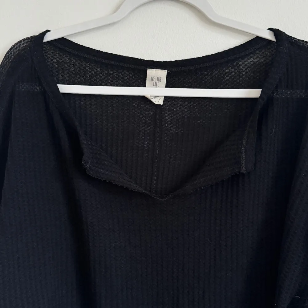 We The Free Dahlia Bell Sleeve Waffle Thermal Knit Black Top Size XS Oversized - Image 3