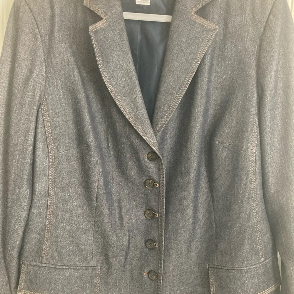 Oscar De La Renta Blazer Womens 18W Denim Style Wool Blue 6 Button Academia Prep - Image 7