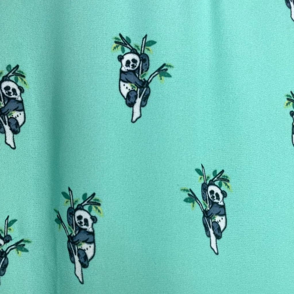 Sugarhill ModCloth Babydoll Dress Panda Pattern Size 6 Ruffle Skirt Teal‎ Green - Image 8