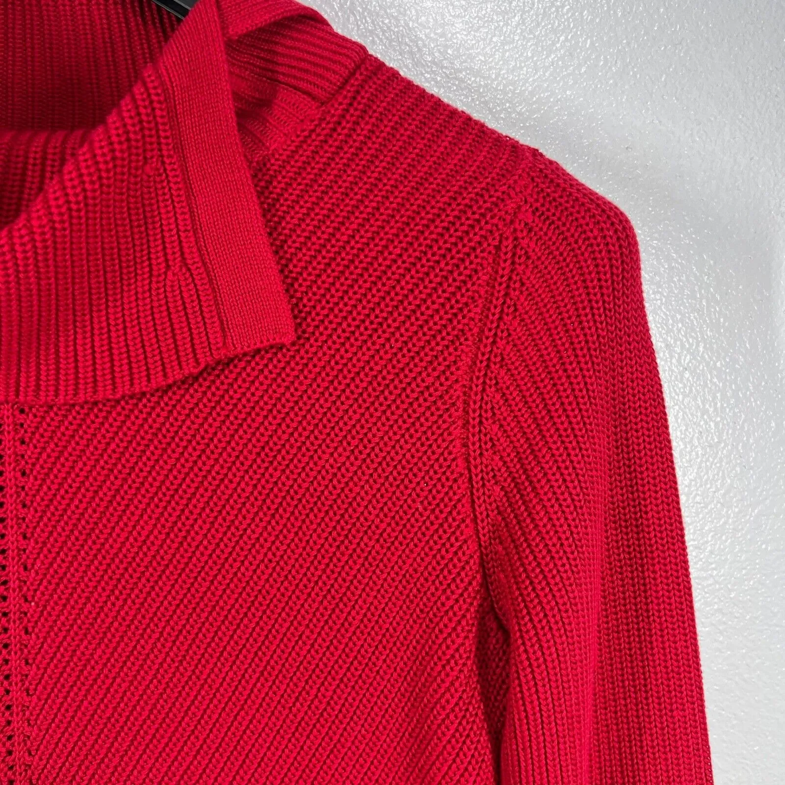 Talbots Red Cotton Blend Ribbed Knit Sweater Medium Cowl‎ Neck Knit Pullover Top - Image 6