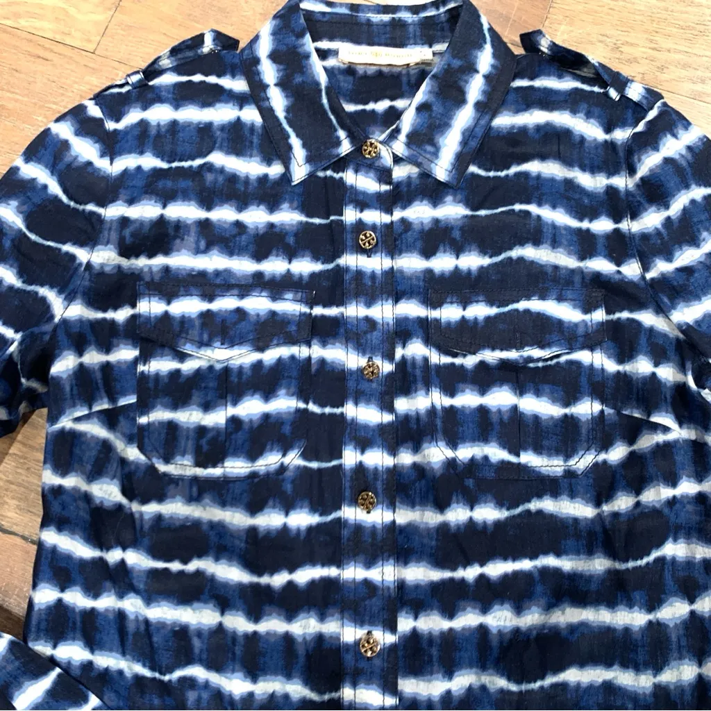 Tory Burch Blue Tie Dye Button Up Shirt Size 4 - Image 5