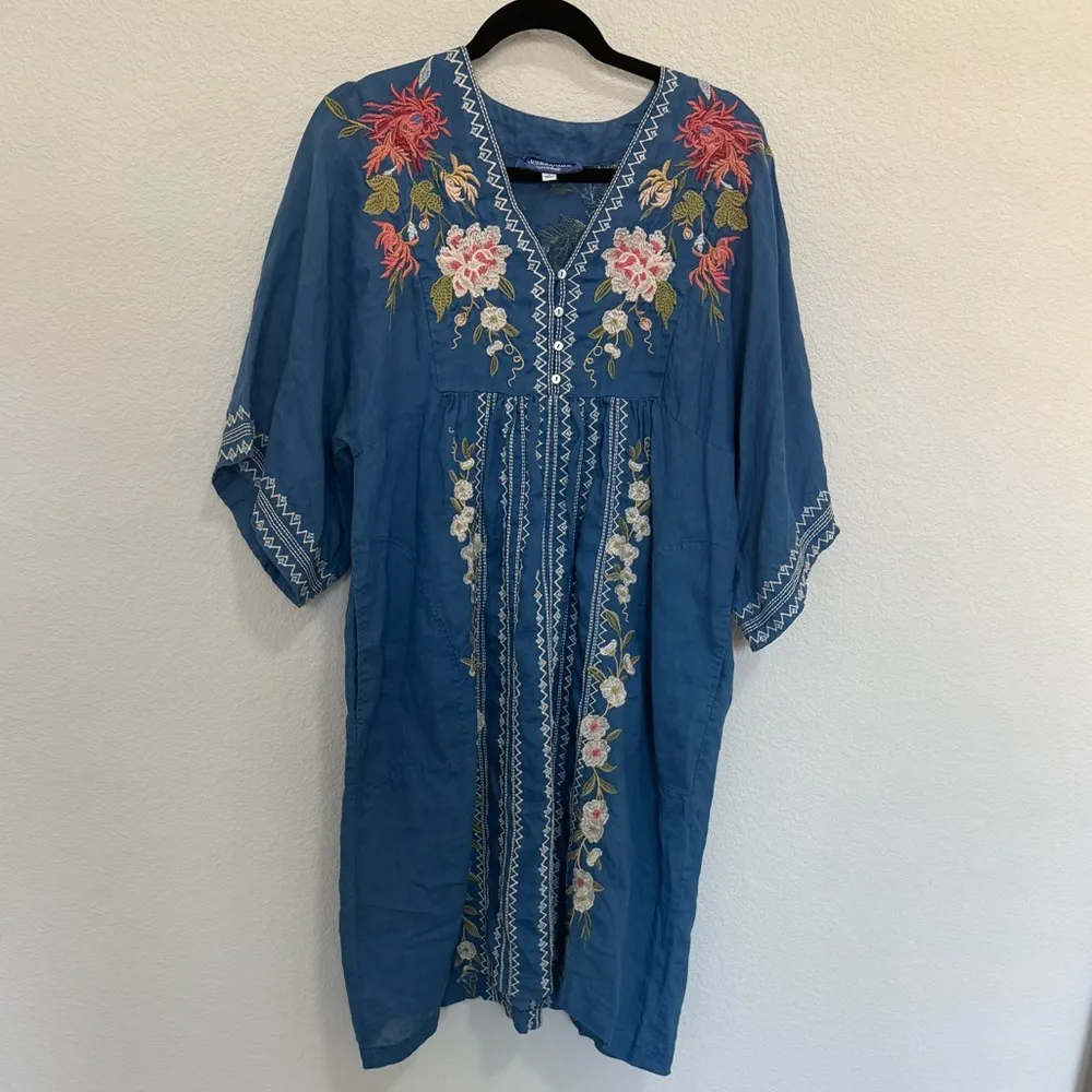 Johnny Was Nalina Kimono Blue Dress Floral Embroidered Extra Small XS - Image 6