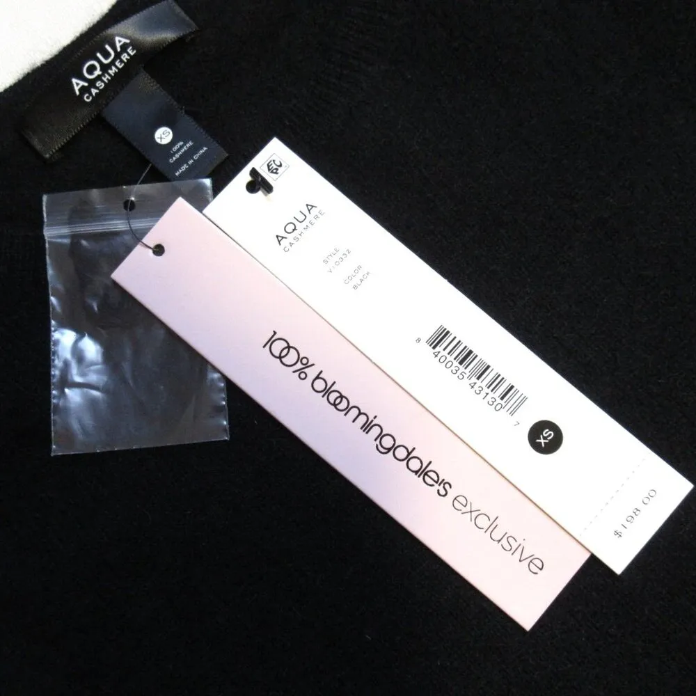 NWT Aqua Cashmere Tie Waist Midi in Black Crew Neck Sweater Dress XS $198 - Image 6