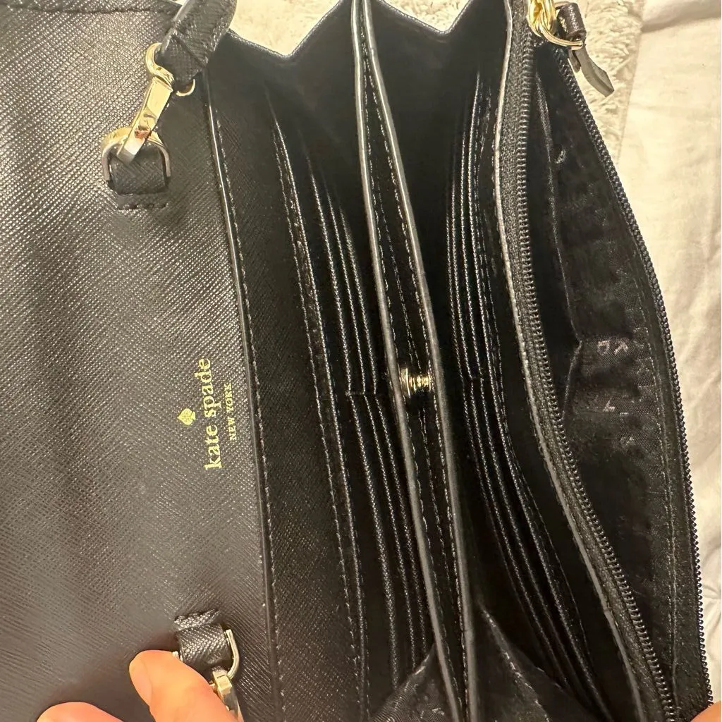 Kate Spade Laurel Way Rhinestone Ribbon Bow Crossbody Clutch Wallet Black - Image 4