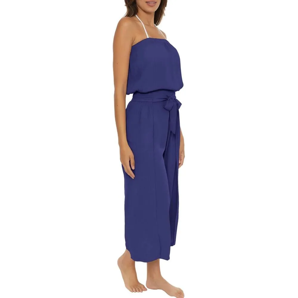 Becca Ponza Blue Strapless Cropped Wide Leg Beach Coverup Jumpsuit Size Large - Image 2