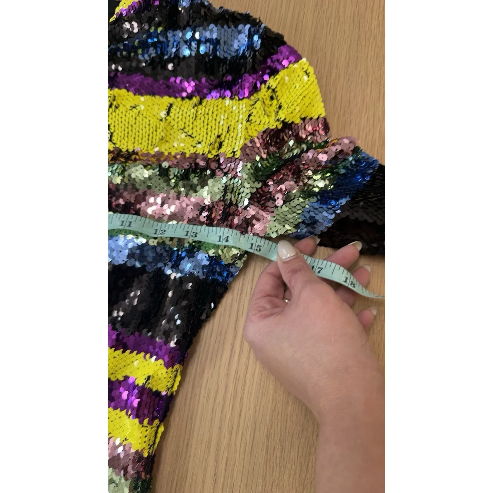 NWT Club London Neon Striped Sequins High Neck Long Sleeved Dress Size US 2 2454 Blue - Image 6