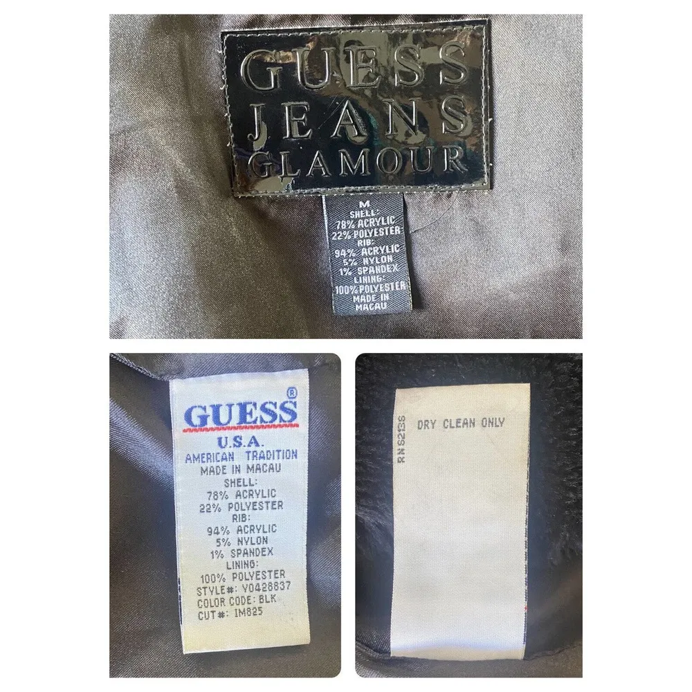 Guess Jean’s GLAMOUR Black Faux Fur Sweater Knit Zip Up Jacket Size M - Image 10