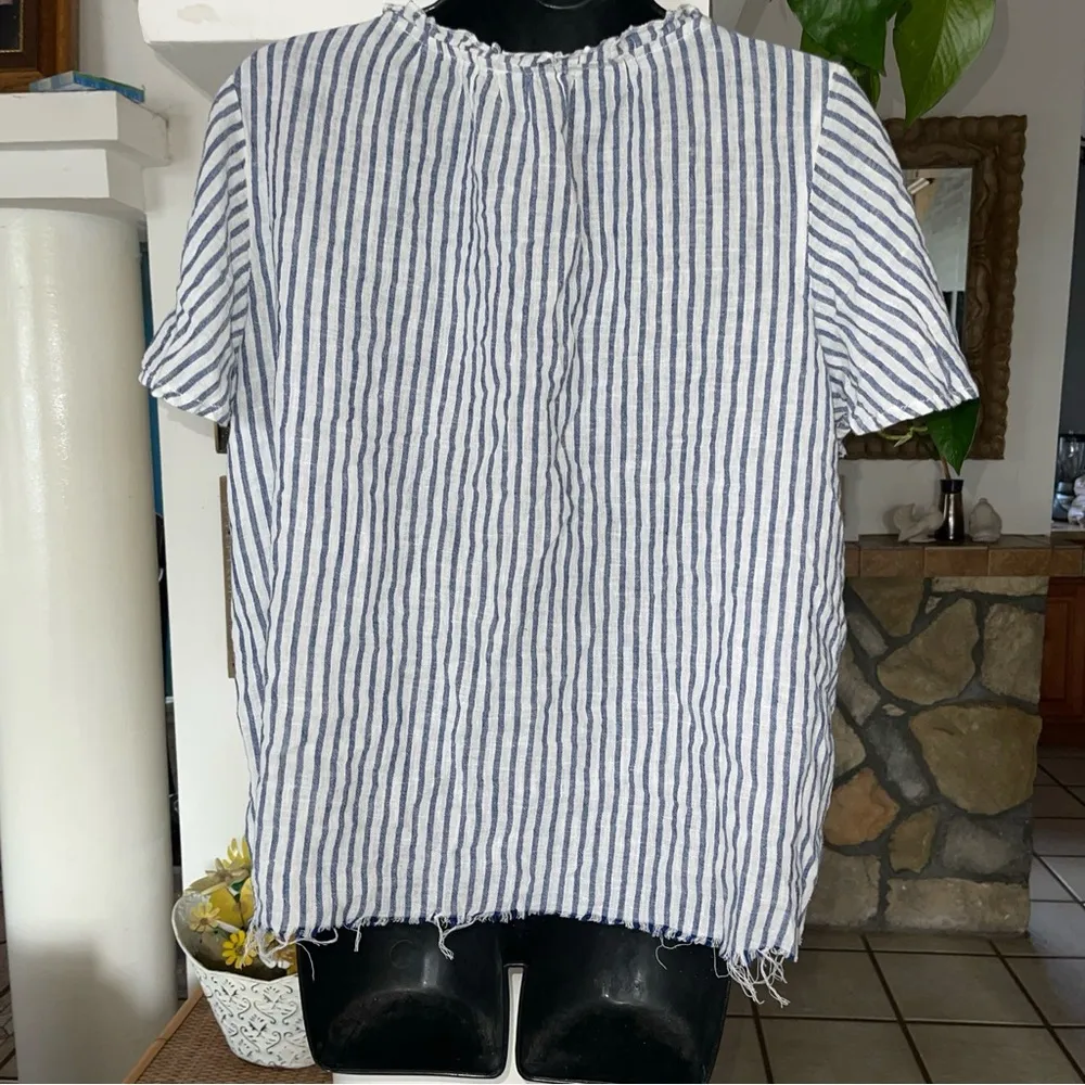 beach lunch lounge peasant striped nautical with tassels top size M - Image 5