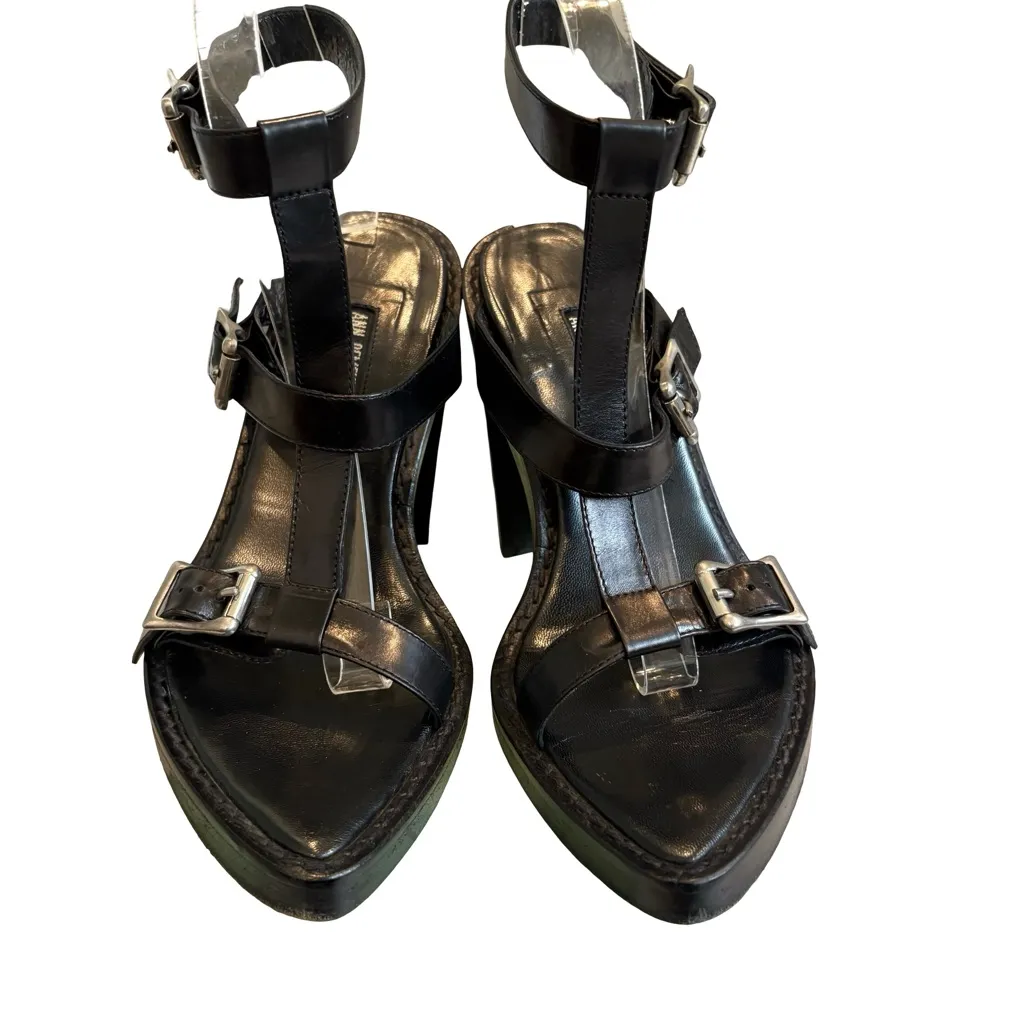 Y2K Ann Demeulemeester Black Crossed Ankle Strap Buckle Sandals, Sz 38.5 /US 8.5 - Image 9