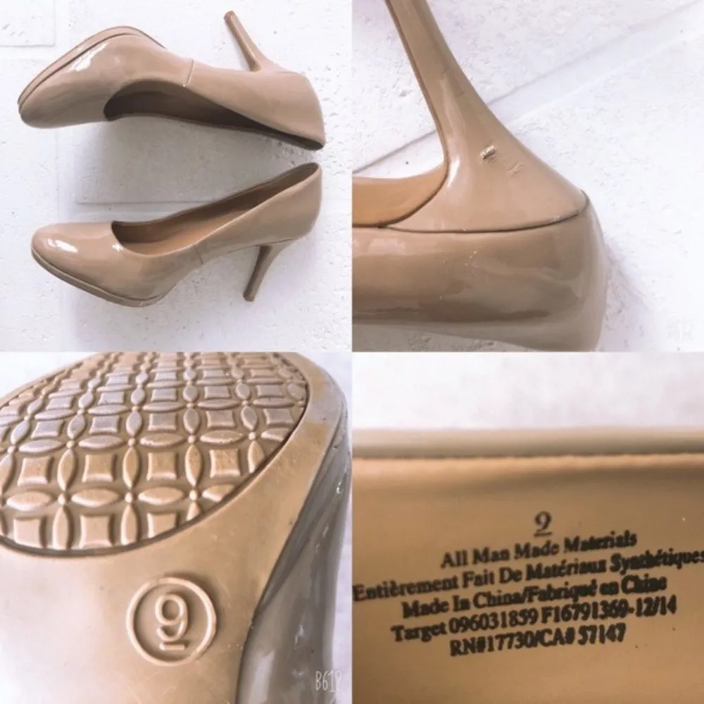 Nude Pumps Glossy Shoes Tan Heels Shiny Faux Leather Women’s Size 9 - Image 8
