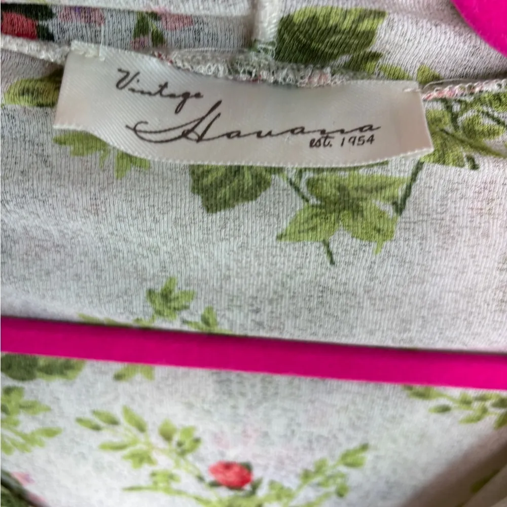 Vintage Havana Cream Rose Print Gauze Burnout Cowl Neck Hooded Pullover L - Image 8