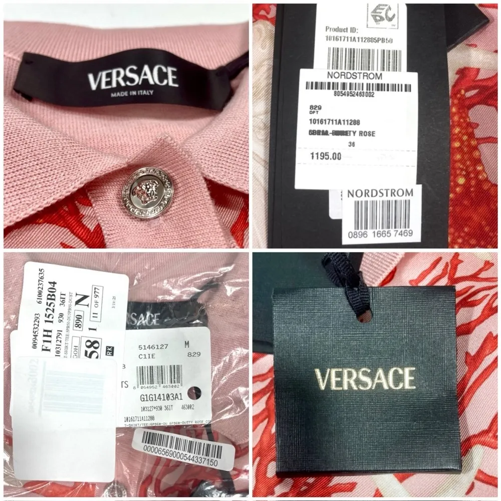 Versace Barocco Sea Silk Wool Knitted Polo Shirt Pink La Vacanza 2024 36 IT NWT - Image 5