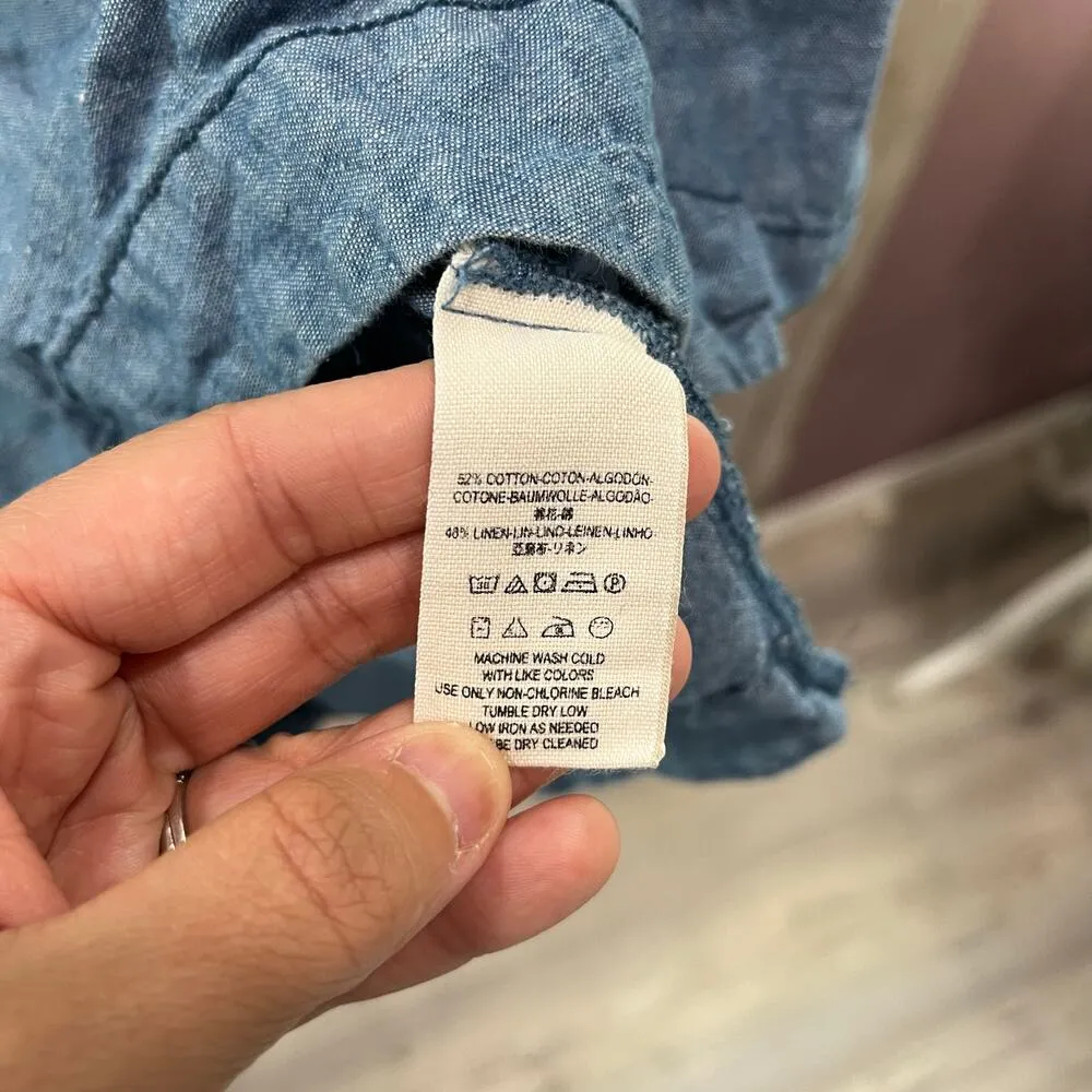 Free People Blue Show Some Shoulder linen Top in Chambray Women’s Size XS - Image 5