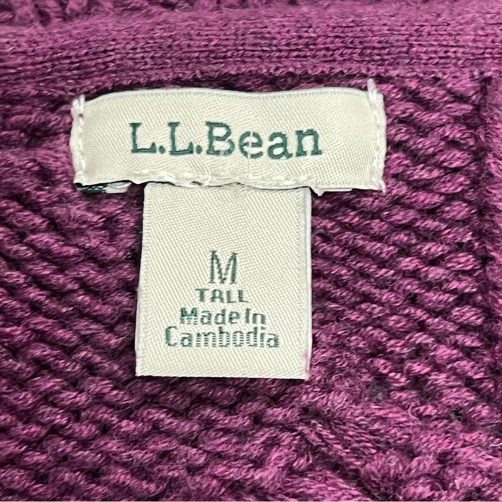 L.L BEAN SWEATER M double cable crewneck chunky knit fisherman eggplant Purple Size M - Image 2