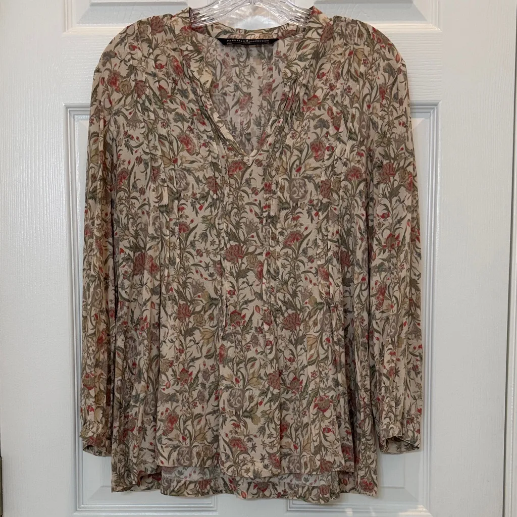 Peruvian Connection Floral Pleated Blouse Size Small - Image 2