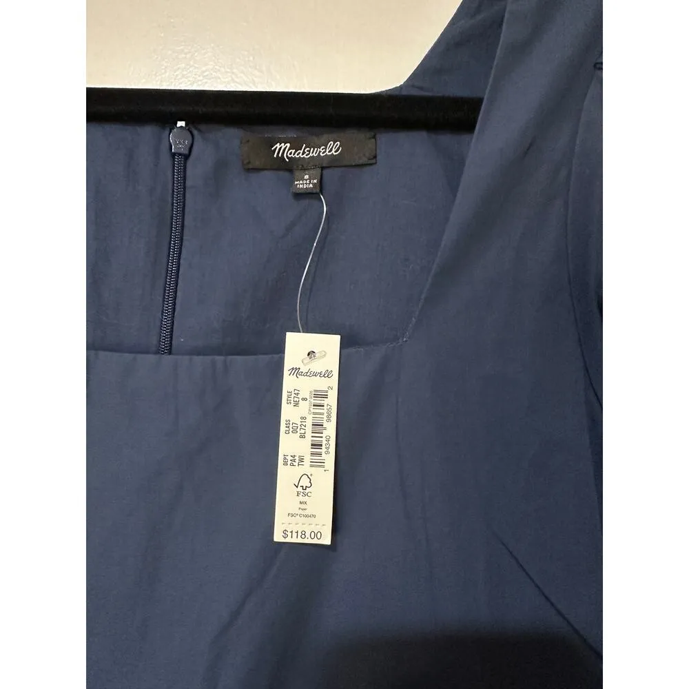 Madewell Women's Poplin Lizzie Babydoll Dress Twilight Size 8 NWT Ruffled Cotton - Image 3