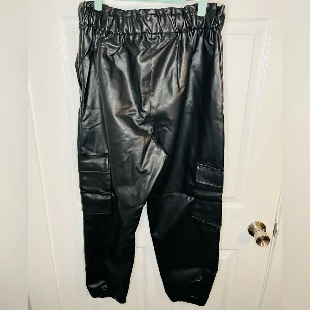 Miss Selfridge High Waisted Faux Leather Cargo Trousers Black 12 - Image 5