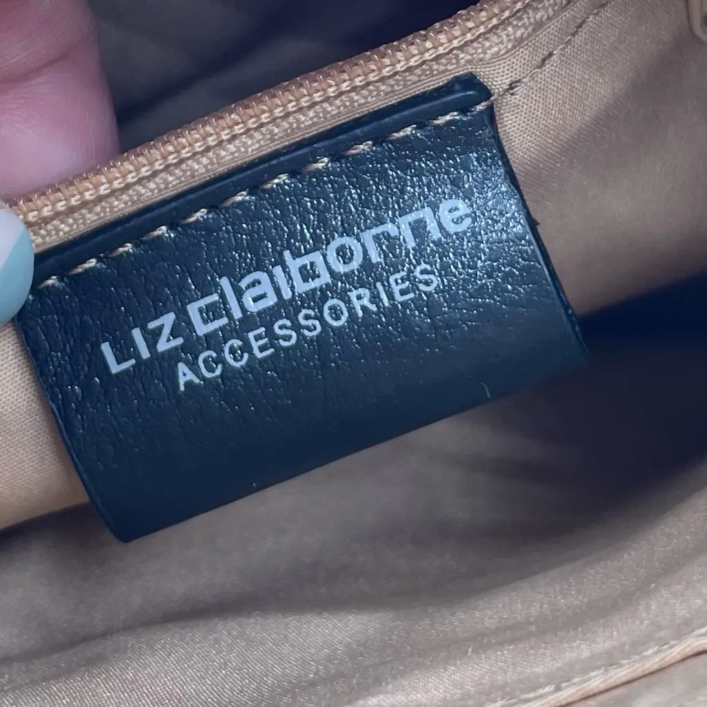 Vintage Y2K Liz Claiborne Faux Leather Shoulder Bag Purse Tan Patent Minimalist - Image 7