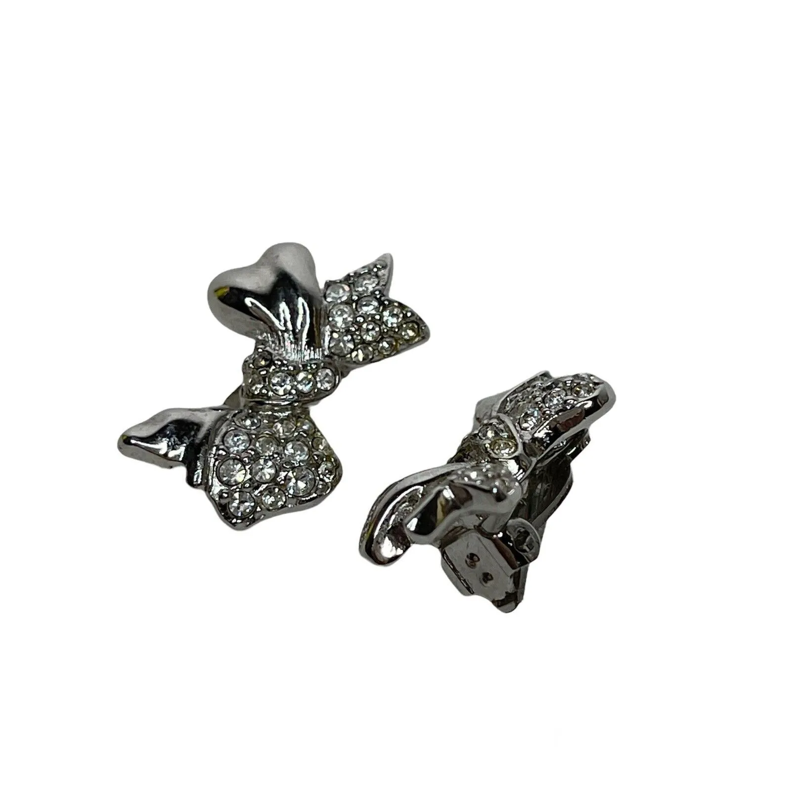 Vintage Silver Tone Bows Clip On Earrings Costume Jewelry 1"‎ - Image 2
