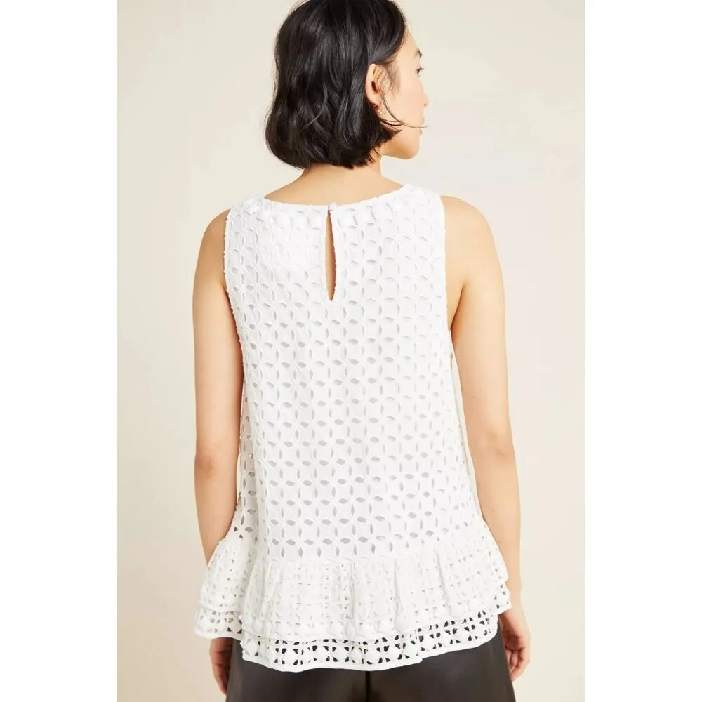 Maeve Anthropologie Monika Beaded Eyelet Peblum White Blouse M Size M - Image 2