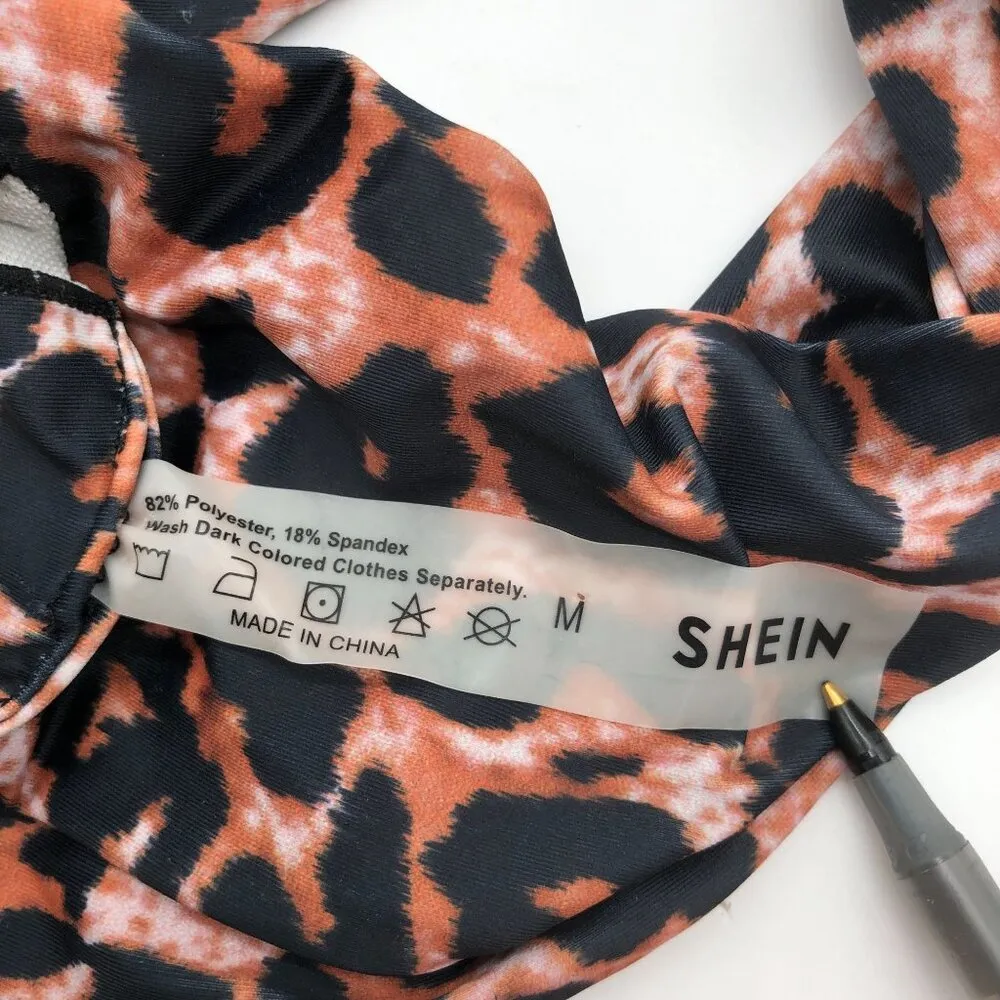 Shein Bikini Top Bandeau Strapless Leopard Print Brown M - Image 3