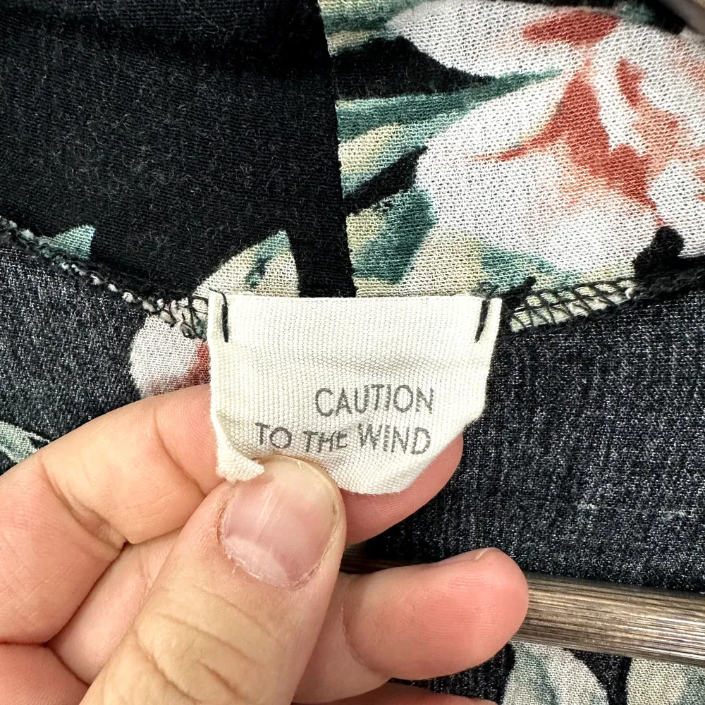 Caution To The Wind Kimono Cardigan Cover Up One Size Black Floral Boho‎ Beach - Image 3