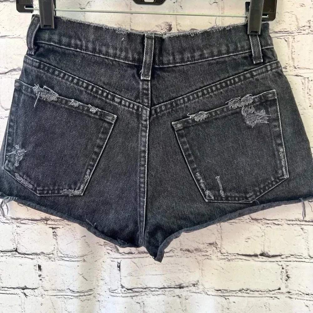Reformation Dixie High Waisted‎ Distressed Black Denim Button Fly Shorts Size 25 - Image 4